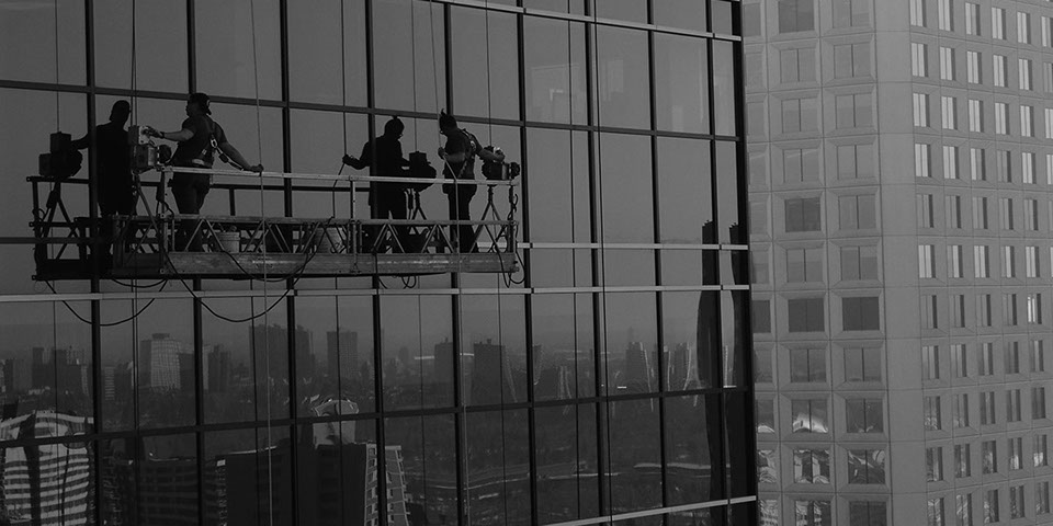 window cleaning using a swing stage in Edmonton